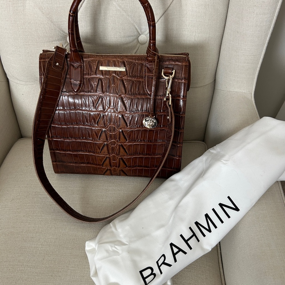 Brahmin Rich Brown Embossed Satchel